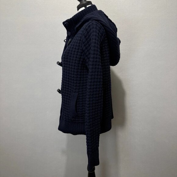 Tommy Hilfiger Waffle Chunky Knit Wool Bld Cardigan Womens L Sweater Collar Hood - Picture 4 of 11
